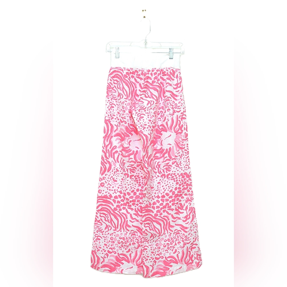 Lilly Pulitzer Beach Pant Get Spotted Wide Leg Linen Animal Print Pink Size XXS - Picture 6 of 9